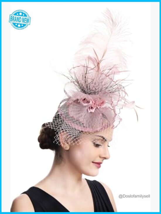 Fascinator Hat with Feathers and Veil for Wedding Tea Party Derby Handmade main image 4